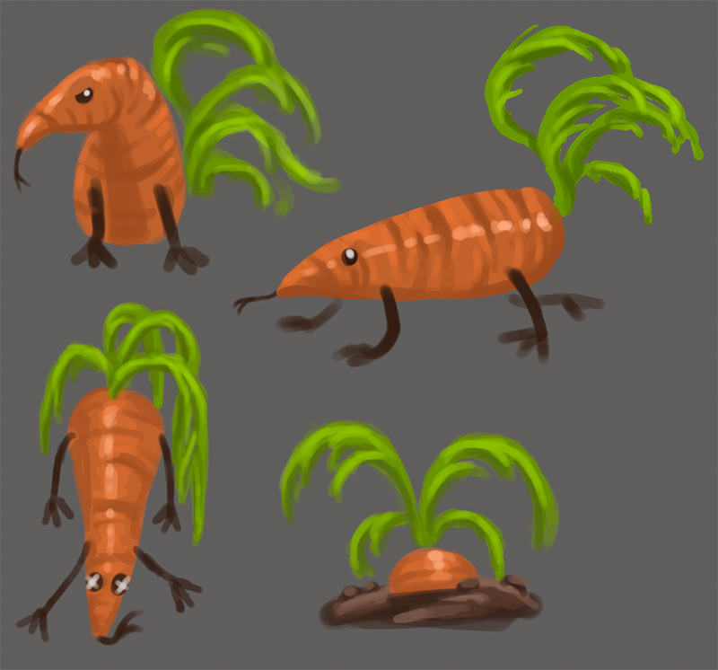 Corat concept art. The corat is a carrot combined with a rat and it's considered a pest in Milky Wow, even though it can be quite cute at times.