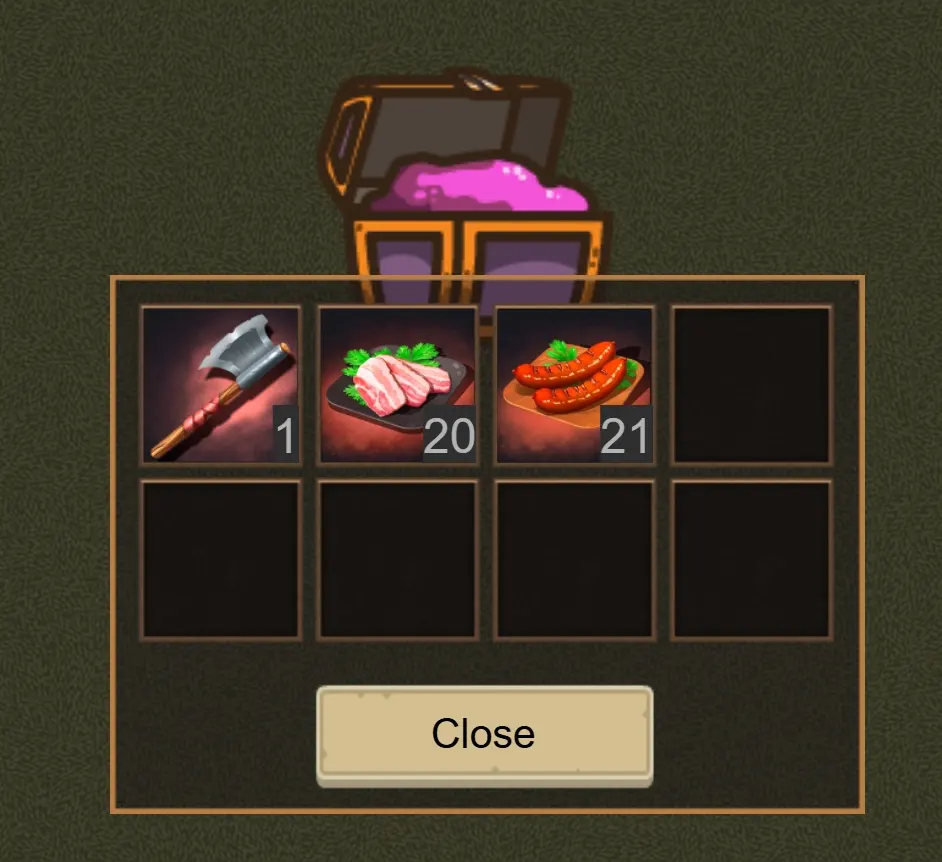 RPG system showing a loot chest opened